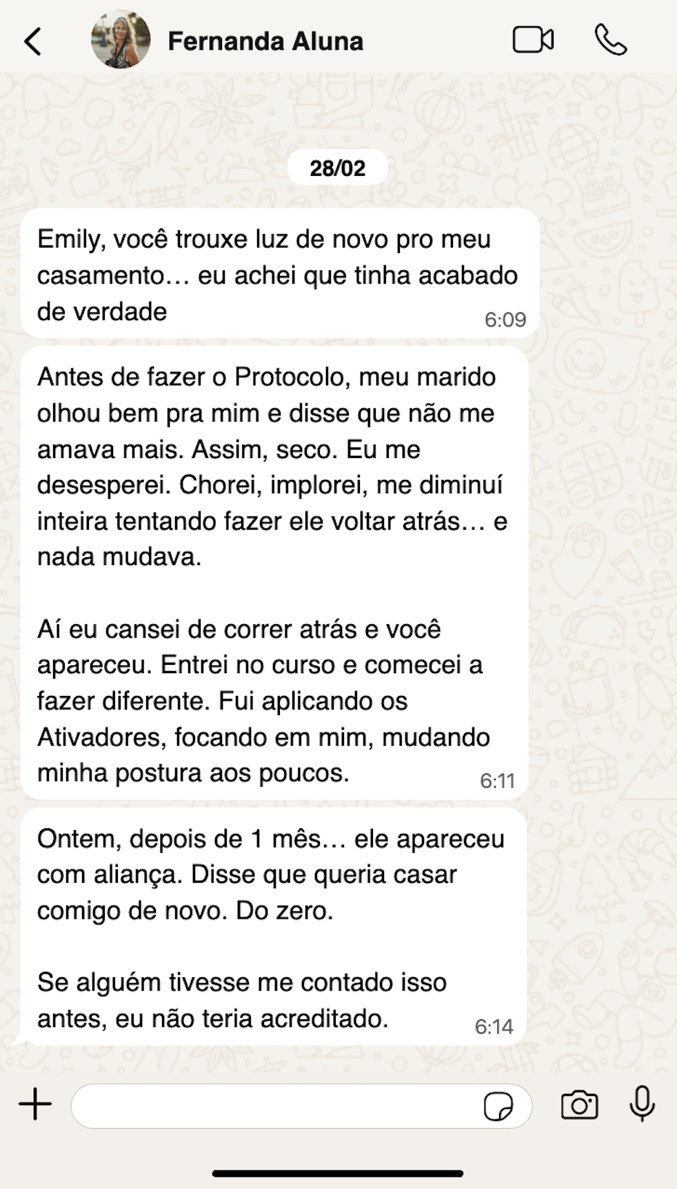 Depoimento da Fernanda sobre o protocolo Reconexão Sagrada
