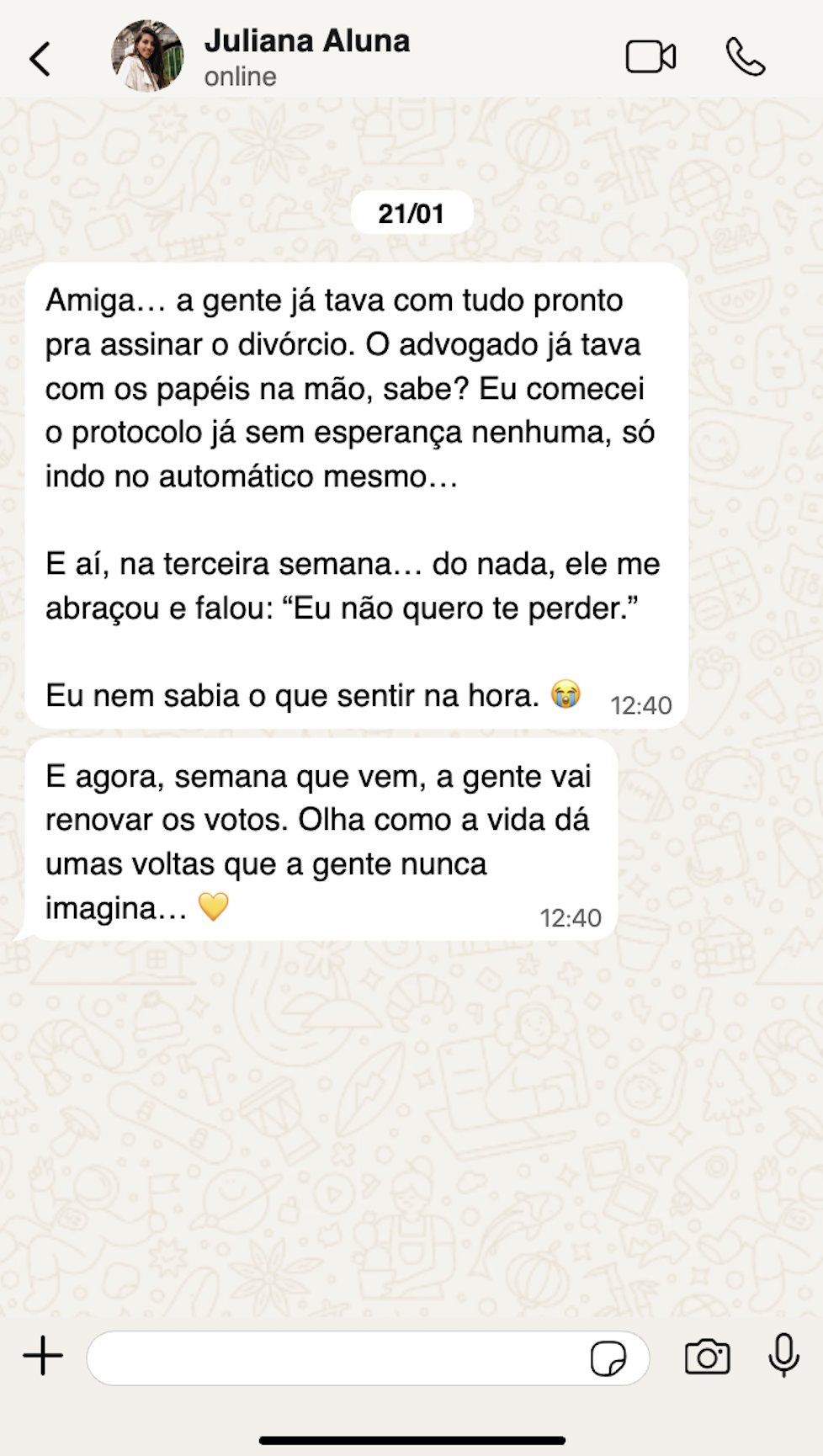 Depoimento da Juliana sobre o protocolo Reconexão Sagrada